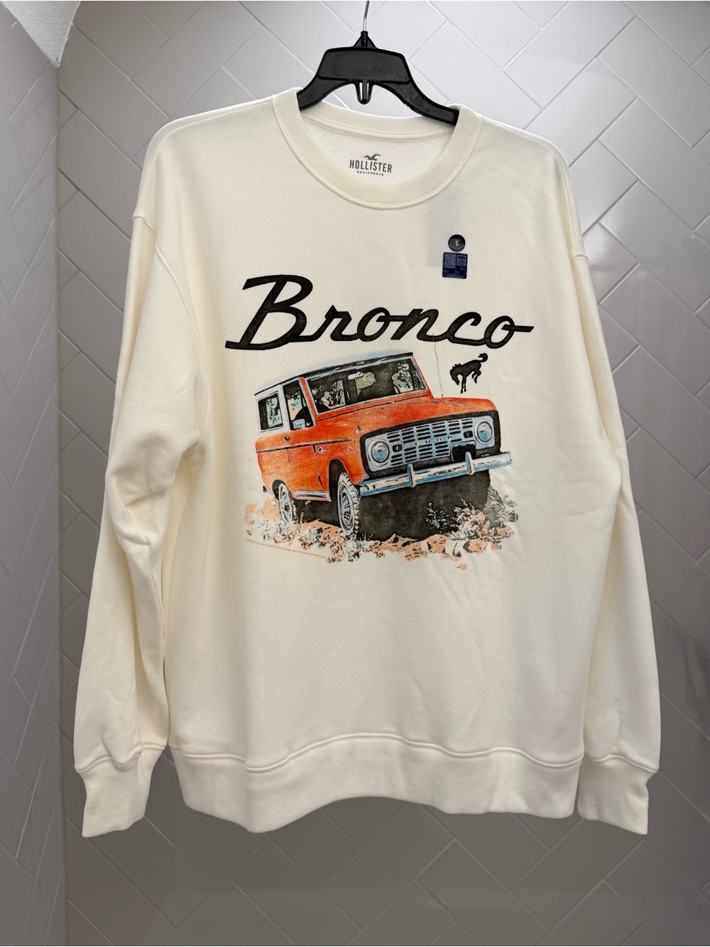 Hollister Cream Crewneck Sweatshirt with Orange Bronco Truck Graphic